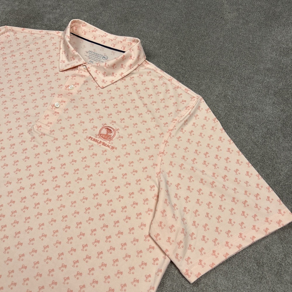Vineyard Vines Jim Nantz Golf Polo Mens 2XL AOP Martini Glass Pebble Beach Logo